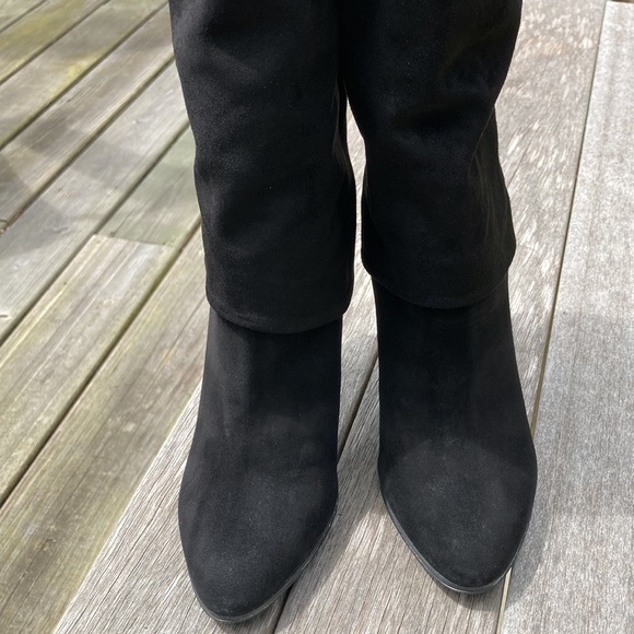 Black Suede OTK Heeled Boots - Picture 6 of 14
